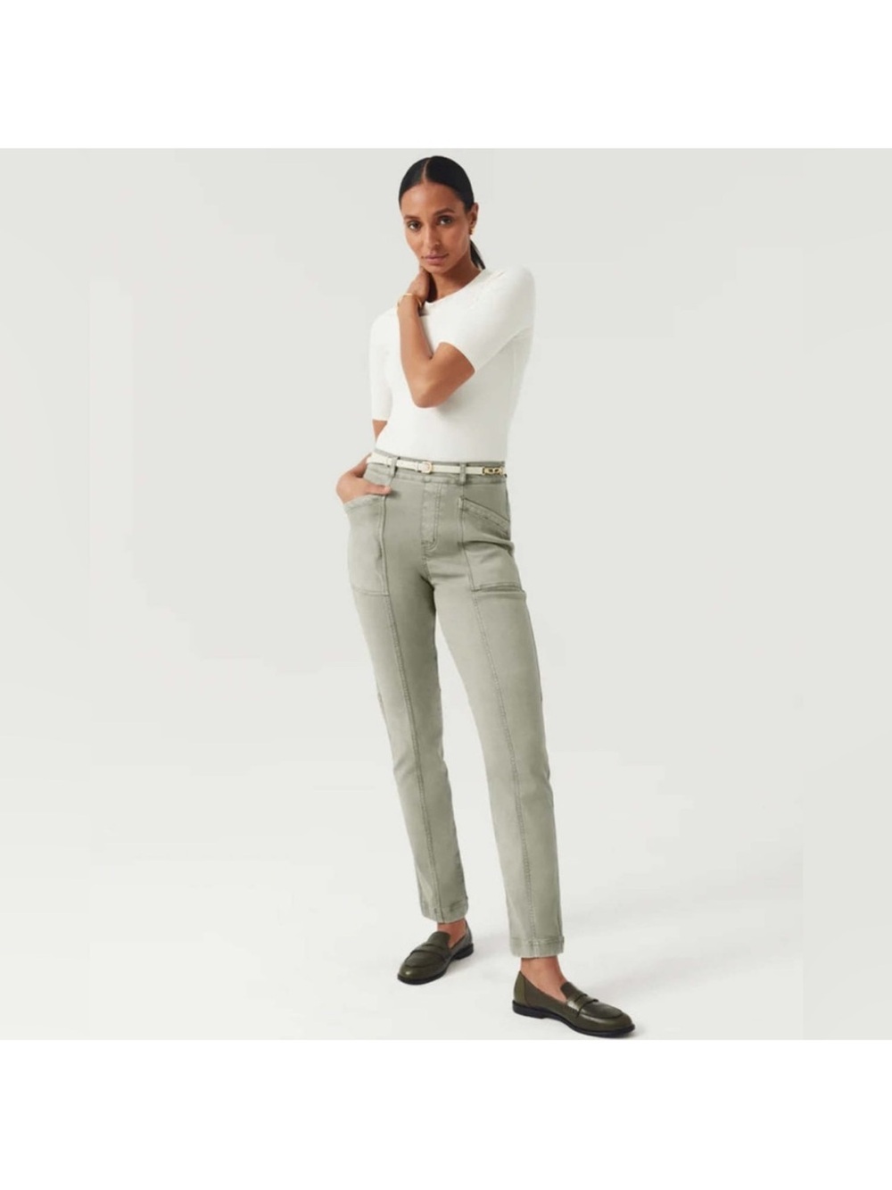 SPANX Stretch Twill Straight Leg Pant in Olive Oil
